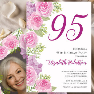 Rosa rosor Anpassad fotomall 95-årsdag Inbjudningar