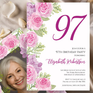Rosa rosor anpassad fotomall 97-årsdag inbjudningar