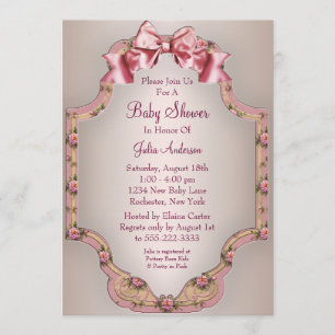 Rosa rosor Baby flickor Shower inbjudningar