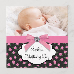 Rosa rosor Baby Girl Foto Dop Inbjudningar