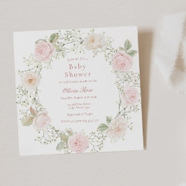 Rosa rosor Babys andedräkt Flickig bebisfest Inbjudningar