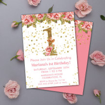 Rosa rosor Blommig 1-års födelsedagsfest