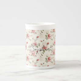 Rosa rosor Blommig Benporslin Mugg