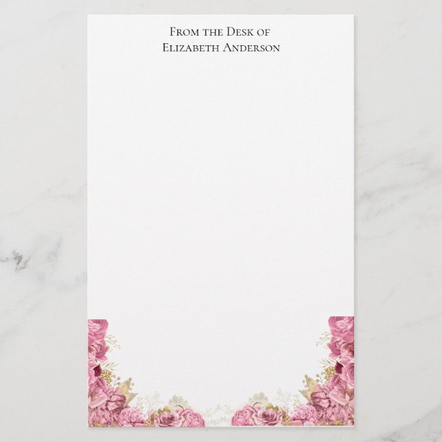 Rosa rosor Blommig elegant personlig brevpapper (Framsida)