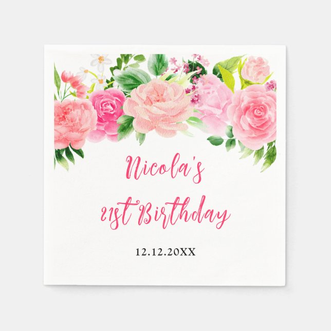 Rosa rosor Blommig födelsedag Pappersservett (Framsidan)