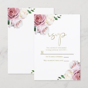 Rosa Rosor Blommig Grönska Modern Bröllopsanmälan Inbjudningar