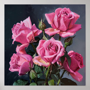 Rosa rosor blommig konsttryck poster