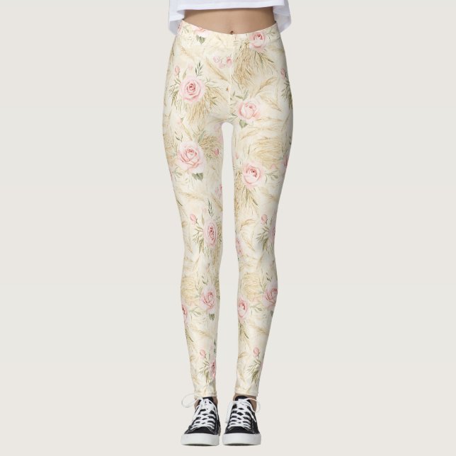 Rosa rosor blommig leggings (Framsida)