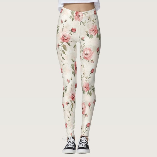 Rosa rosor blommig  leggings (Framsida)