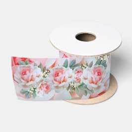 Rosa rosor blommig satinband