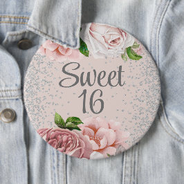 Rosa rosor Blommig Silverglitter Sweet 16 Knapp