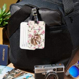 Rosa rosor Blommig Söt häst Rosa slinga Bagagebricka