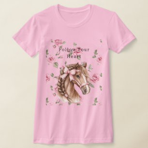 Rosa Rosor Blommig Söt Häst Rosa Slinga T Shirt
