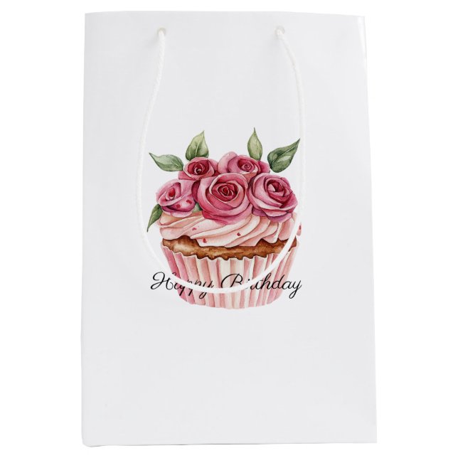 Rosa Rosor Blommiga Cupcakes Födelsedag (Framsidan)