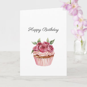 Rosa Rosor Blommiga Cupcakes Födelsedag Kort