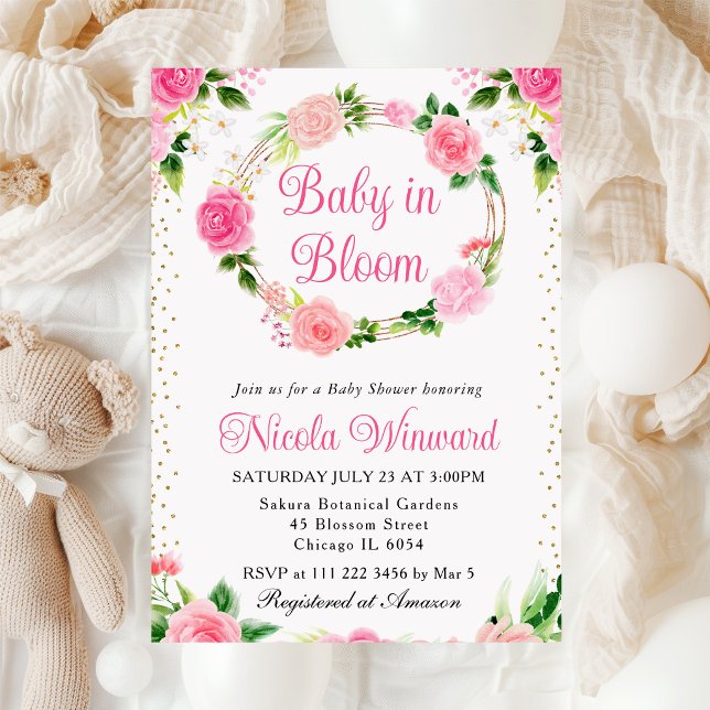 Rosa rosor blommor krans Baby Shower Inbjudningar (Skapare uppladdad)