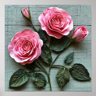Rosa rosor blommor Romantisk blomster väggkonst