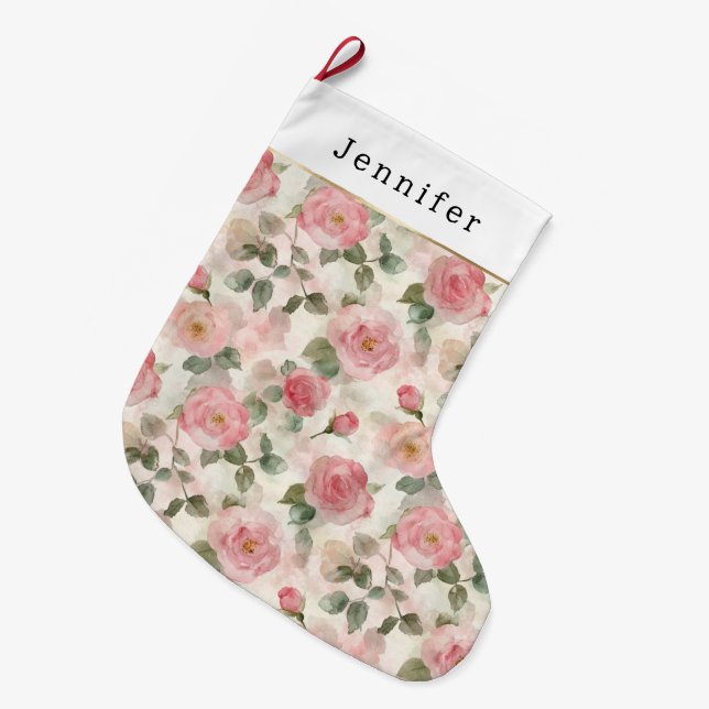Rosa rosor blomster jul stor julstrumpa (Framsidan (Hängande))