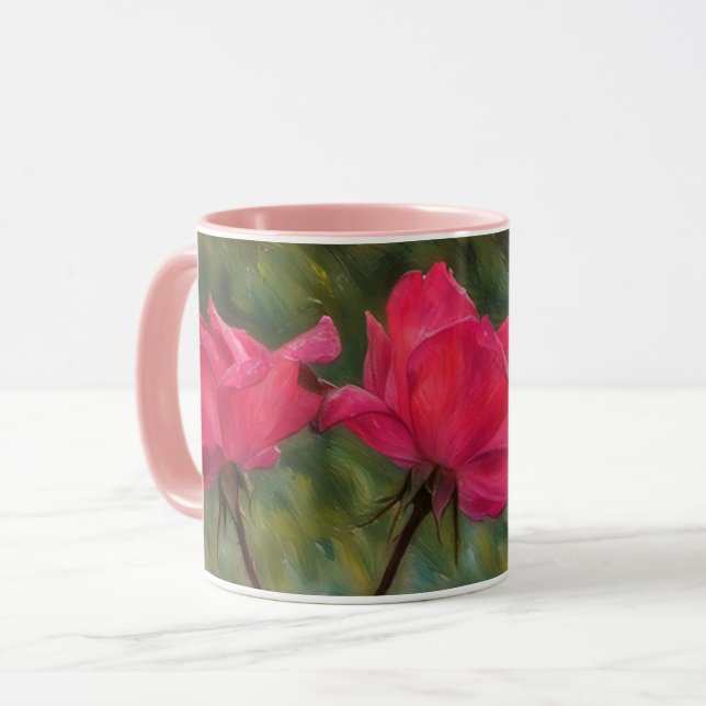 Rosa rosor blomsterkonst blommig mugg kopp (Framsida vänster)