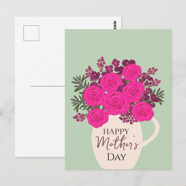 Rosa rosor Bouquet – Elegant mors dag blommor  Vykort (Fram/baksida)