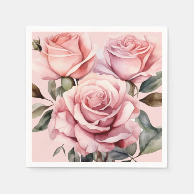 Rosa rosor bröllop pappersservett (Framsidan)