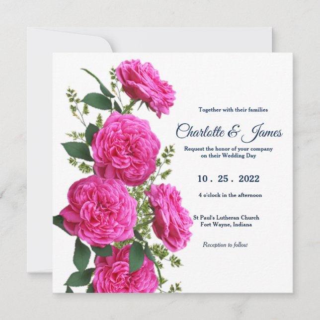 Rosa rosor bröllopsinbjudan inbjudningar (Framsida)