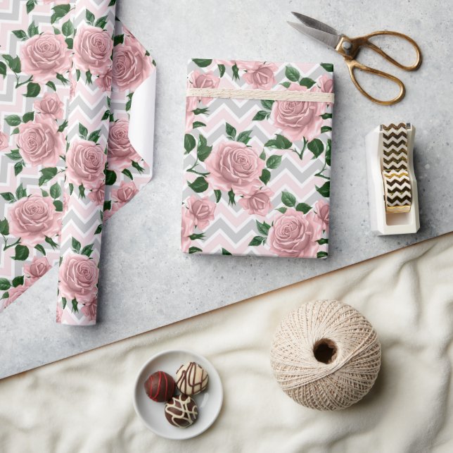 Rosa rosor Chevron Presentpapper (Hantverk)