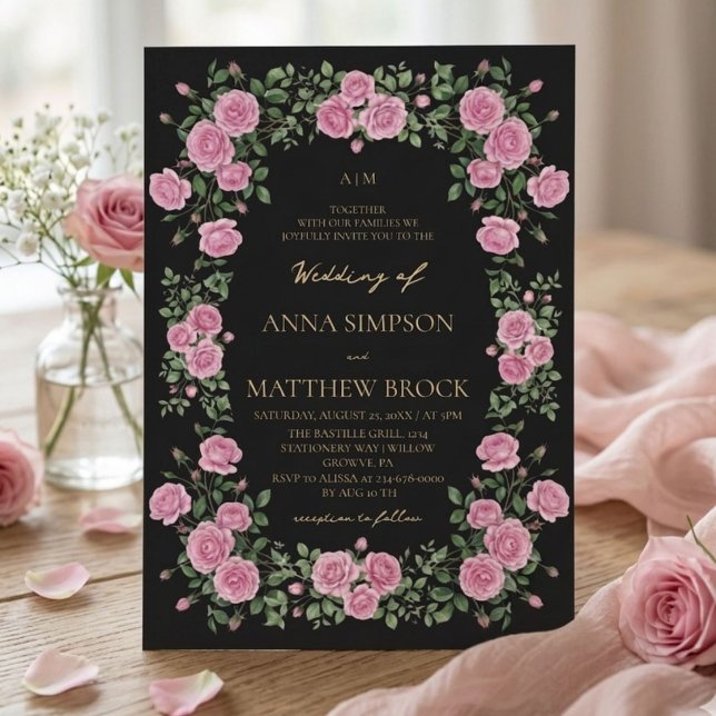 Rosa rosor Elegant botanisk ram Bröllop  Inbjudningar (Skapare uppladdad)