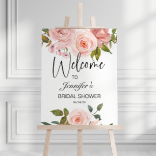 Rosa rosor elegant bröllopsdusch med blomstermotiv poster