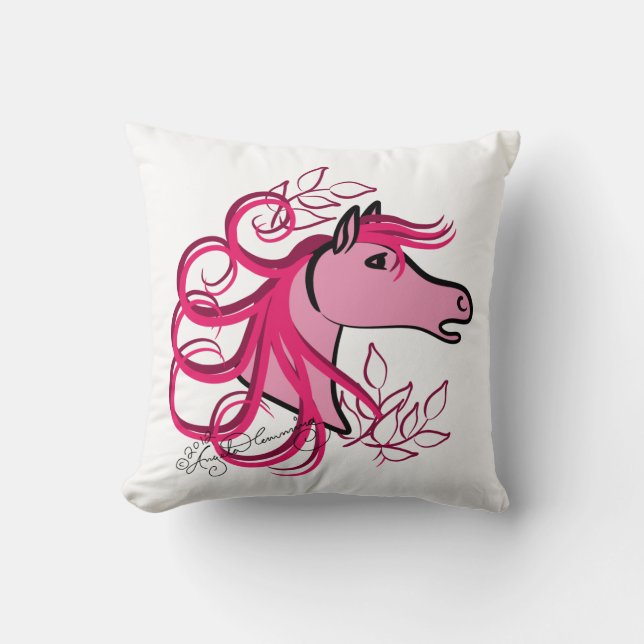 Rosa rosor för elegantt hästhuvud kudde (Framsida)