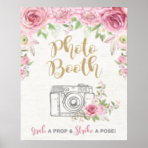 Rosa rosor Fotoautomat rekvisita Blommig bröllopsd Poster