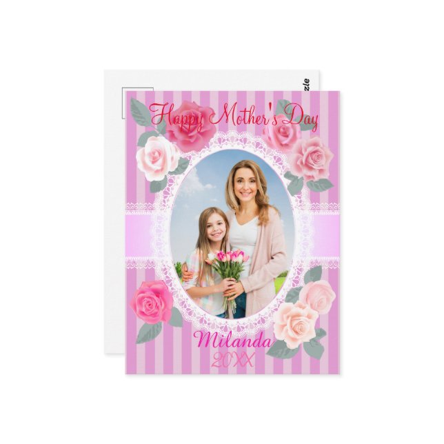 Rosa rosor Glad mors dag Vykort (Fram/Back In Situ)