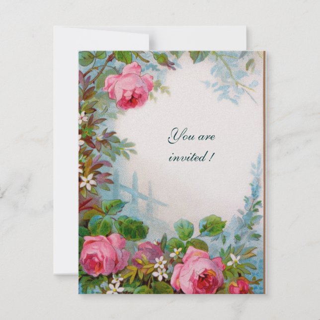 ROSA ROSOR, JASMINER Blommig Vit Pärla  Papper Inbjudningar (Framsida)