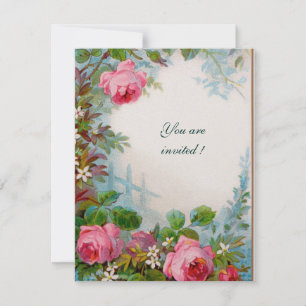 ROSA ROSOR, JASMINER Blommig Vit Pärla  Papper Inbjudningar