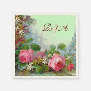 ROSA ROSOR, JASMINER BLOMSTERLIG BRÖLLOPSMONOGRAM PAPPERSSERVETT