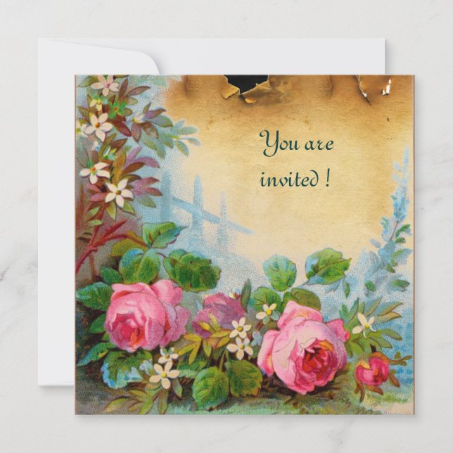 ROSA ROSOR & JASMINER pergament rosa grön Inbjudningar (Framsida)