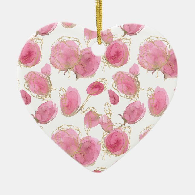 Rosa rosor julgransprydnad keramik (Framsidan)