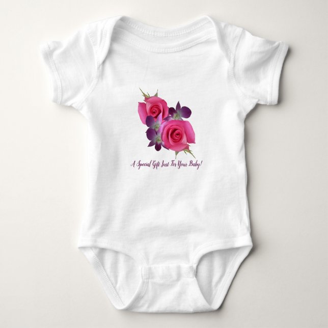 Rosa rosor lila orkidéer Baby Girl klänning T Shirt (Framsida)