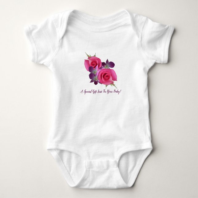 Rosa rosor lila orkidéer babyflicka ett stycke t shirt (Framsida)