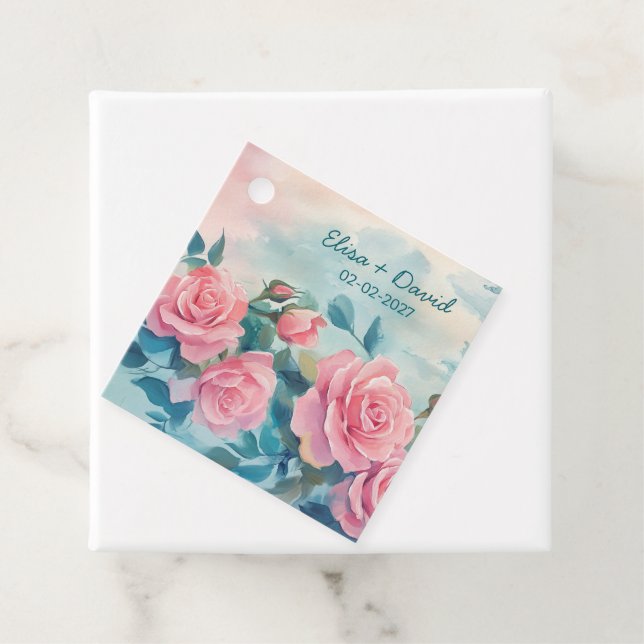 Rosa rosor målning bröllopsfest ANPASSAD Gåvor Etiketter (På plats)