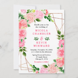 Rosa rosor med blad bröllop inbjudningar