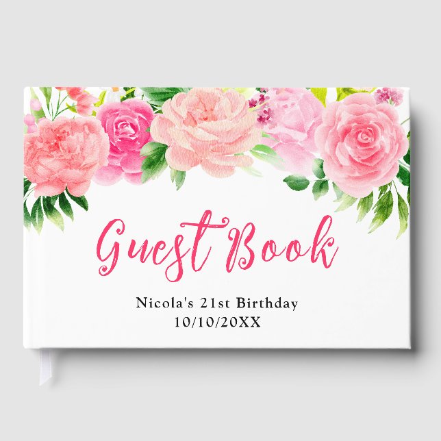 Rosa rosor med lövverk födelsedag gästböcker (Framsida)
