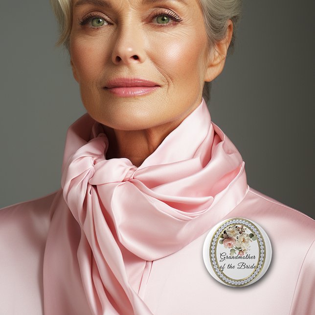 Rosa rosor med pärlor mormor till bruden  knapp (Skapare uppladdad)