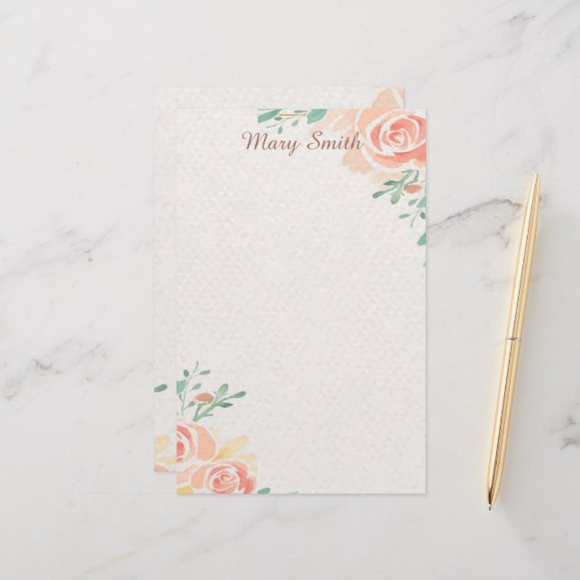 Rosa rosor med personlig text brevpapper (Fram/Back In Situ)