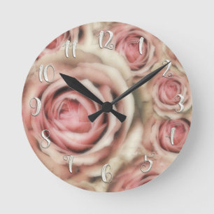 Rosa rosor Modern shabby chic Romantisk specialdes Rund Klocka
