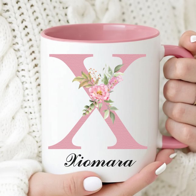 Rosa rosor monogrammupplagt mugg examenspresent fö (Personalized Rose Mug Baby Shower Thank You Gift for Her, Elegant Floral Roses Mug Gift for Women)