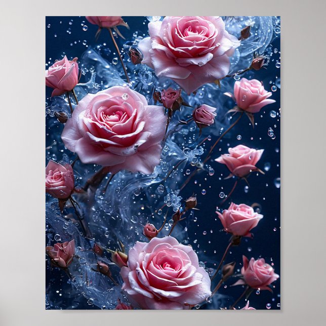 Rosa rosor Moody Blomster Väggkonst (Framsidan)