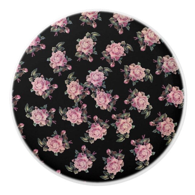 Rosa rosor mörkt blommönster shabby chic knopp (Framsidan)