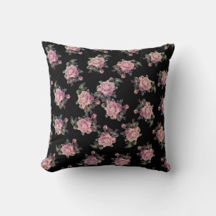 Rosa rosor mörkt blommönster shabby chic kudde