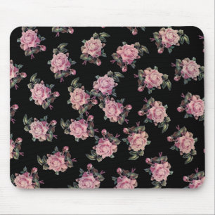 Rosa rosor mörkt blommönster shabby chic musmatta